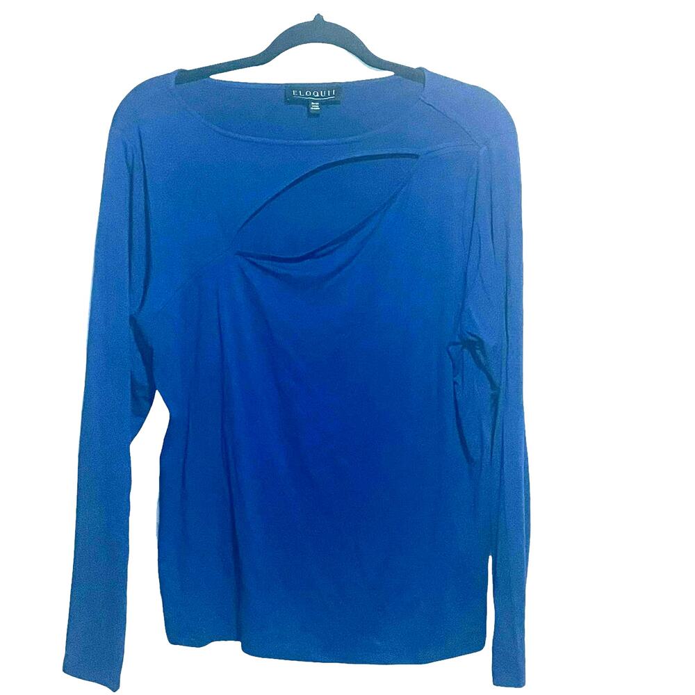 Eloquii Womens Plus Size 18 20 Blue Long Sleeve Jersey With Cut Out Sexy